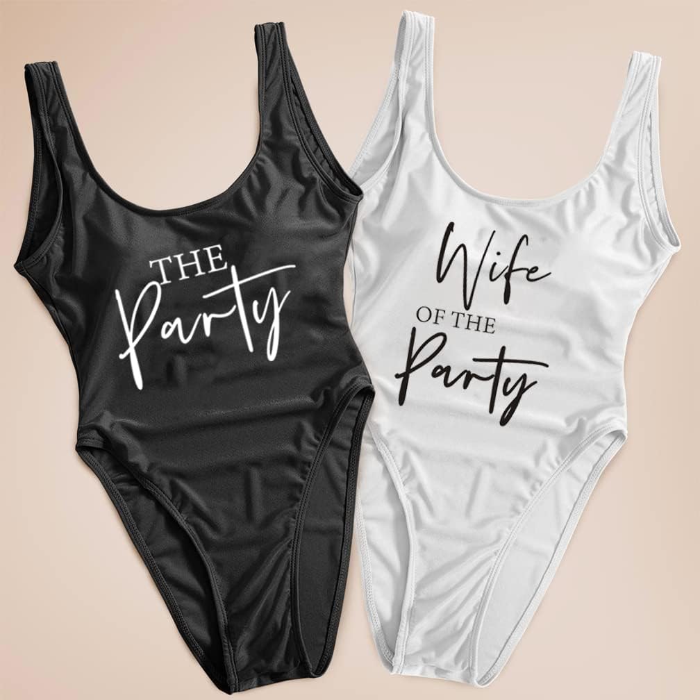 MUZHI Bride Retro One Piece Swimsuit Wifey Squad Swimwear Removable Pad Bathing Suit for Bridal Party Gift