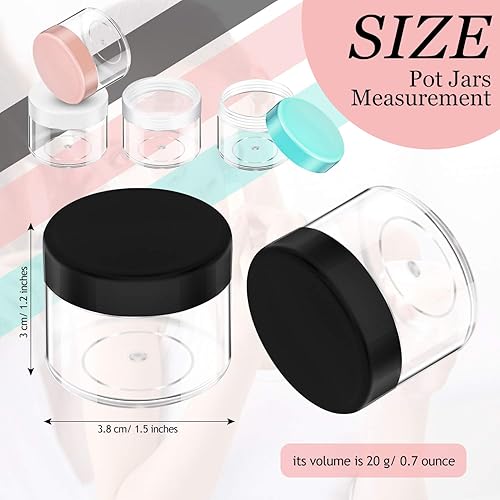 Miniatura 2 de Juego de 20 tarros redondos de plástico para cosméticos con tapa para muestras de cremas líquidas, 0.7 onzas (negro, blanco, transparente, rosa,