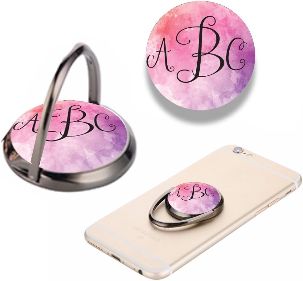 Custom Monogram Mobile Phone Ring Holder Set of 2 (Pink Watercolor)