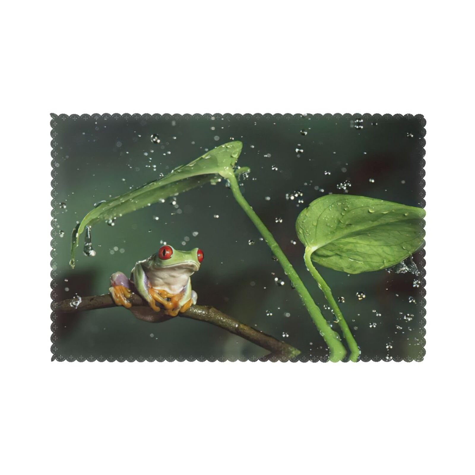 Peace Tree Frog Print Placemats Set Of 6, 12x18 Inch Polyester Washable Heat Resistant Kitchen Dining Table Mats