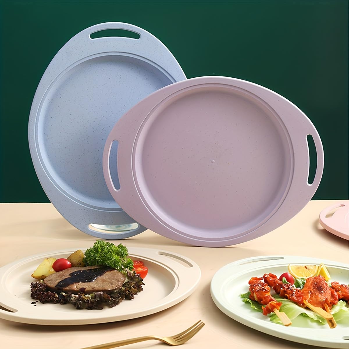 P-PLUS INTERNATIONAL Wheat Straw Deep Dinner Plates Set Lightweight Plates for Dessert Soup Plate Best Choice for high-end Restaurants, Dinner Tray, Unbreakable Lunch Tray (34cm, Purple, Set of 1) 3
