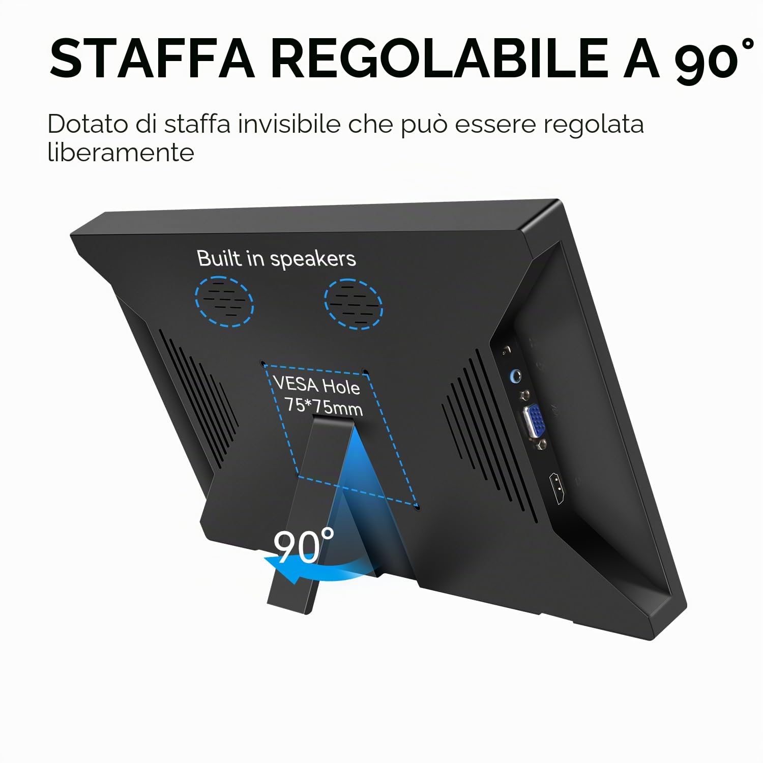 Kenowa Monitor portatile touchscreen 13,3 pollici FHD 1080P HDMI VGA Touch Screen portatile incorporato Anti-Peep Screen/Speaker/Stand per PC Ras pi, Laptop, PS4