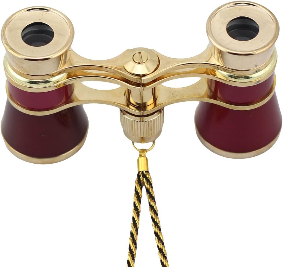 Generic Opera Glasses Horse Racing Binocular Telescope Gold Chain Necklace 3X 25 (Red with Gold Trim)