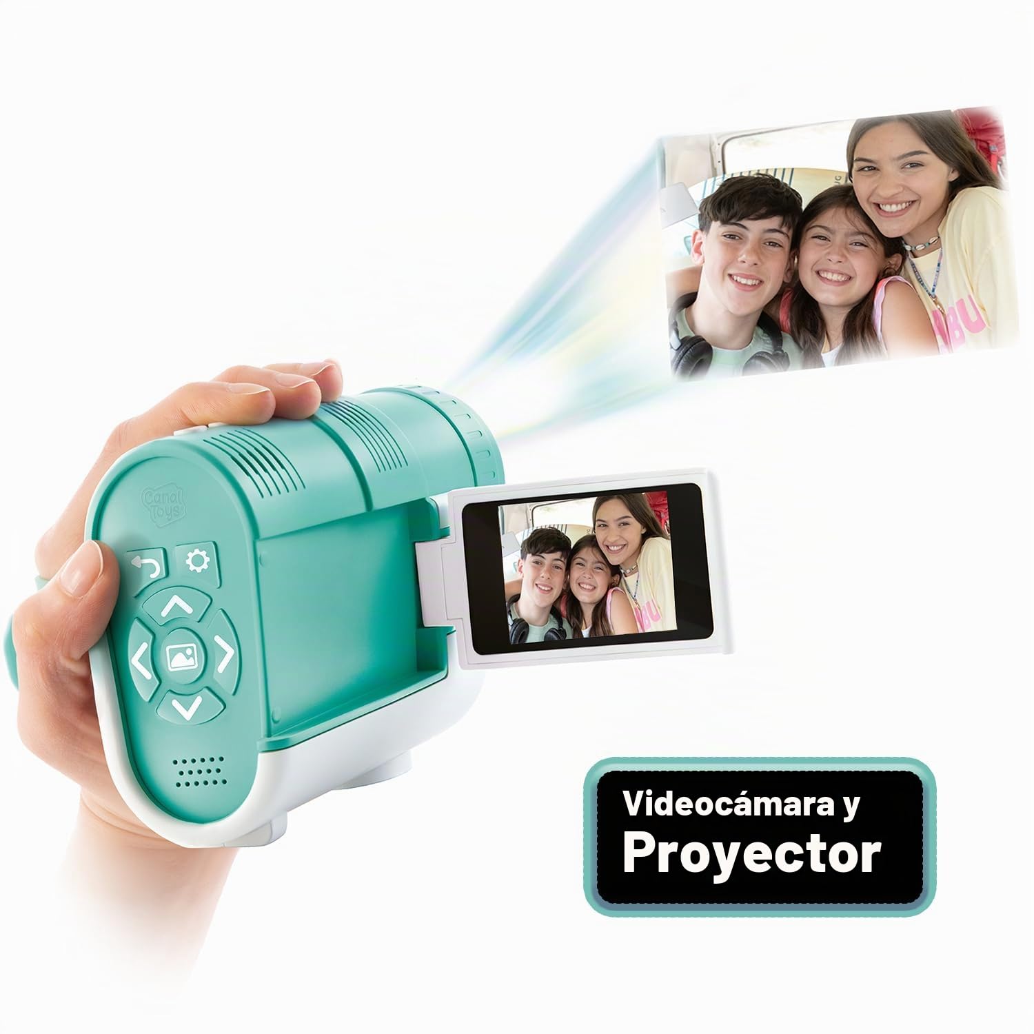 Canal Toys - Creator - Video Cámara Proyector Conectado al Móvil | Video Cámara Conectada, Proyecta la Pantalla de tu Móvil o Dispositivo Conectado, Pantalla Plegable, Pegatinas, Cable USB