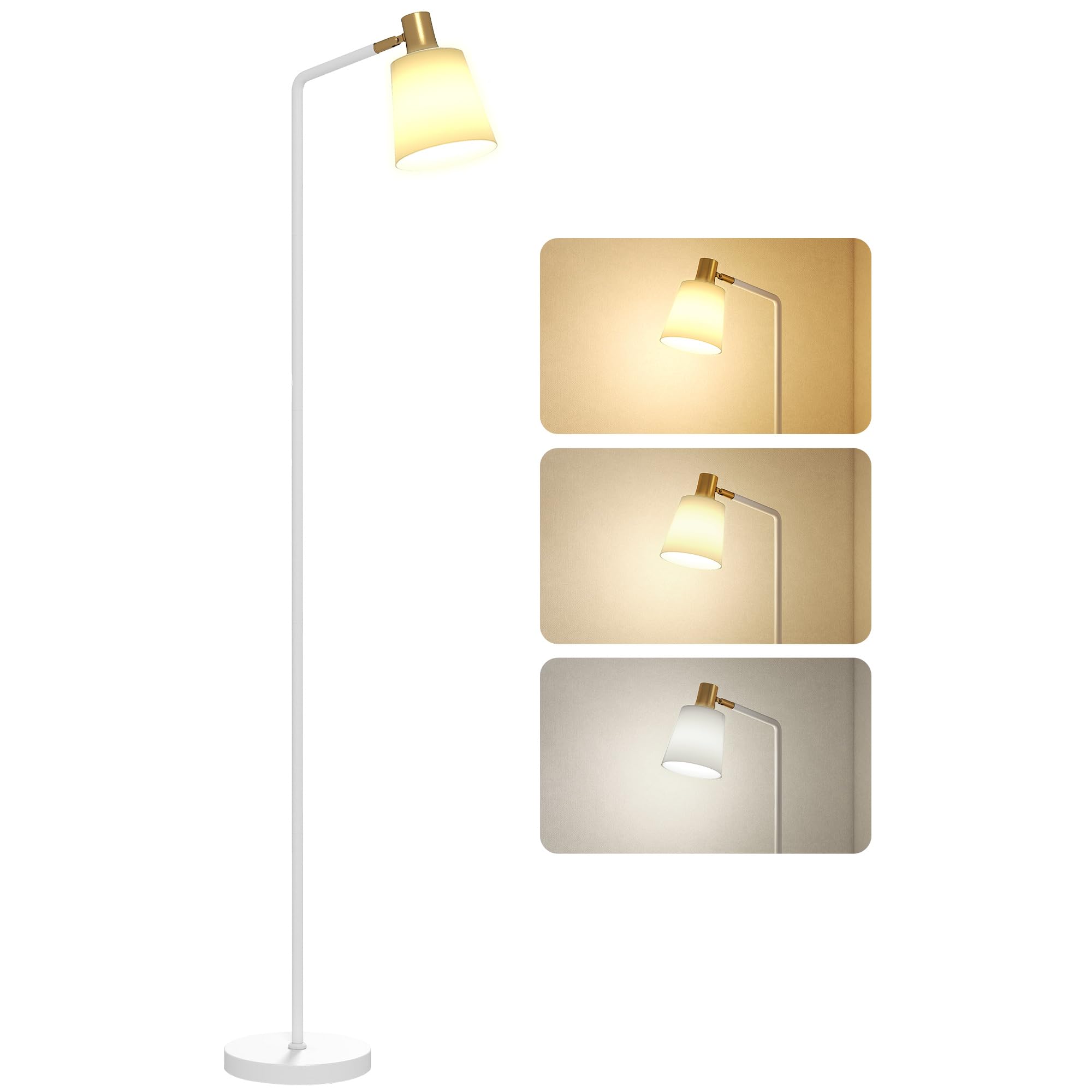 HOMCOM Floor Lamp with 350° Rotatable Head, Modern Standing Lamp with 3000K/4000K/6500K Colour Temperatures for Living Room Office, White