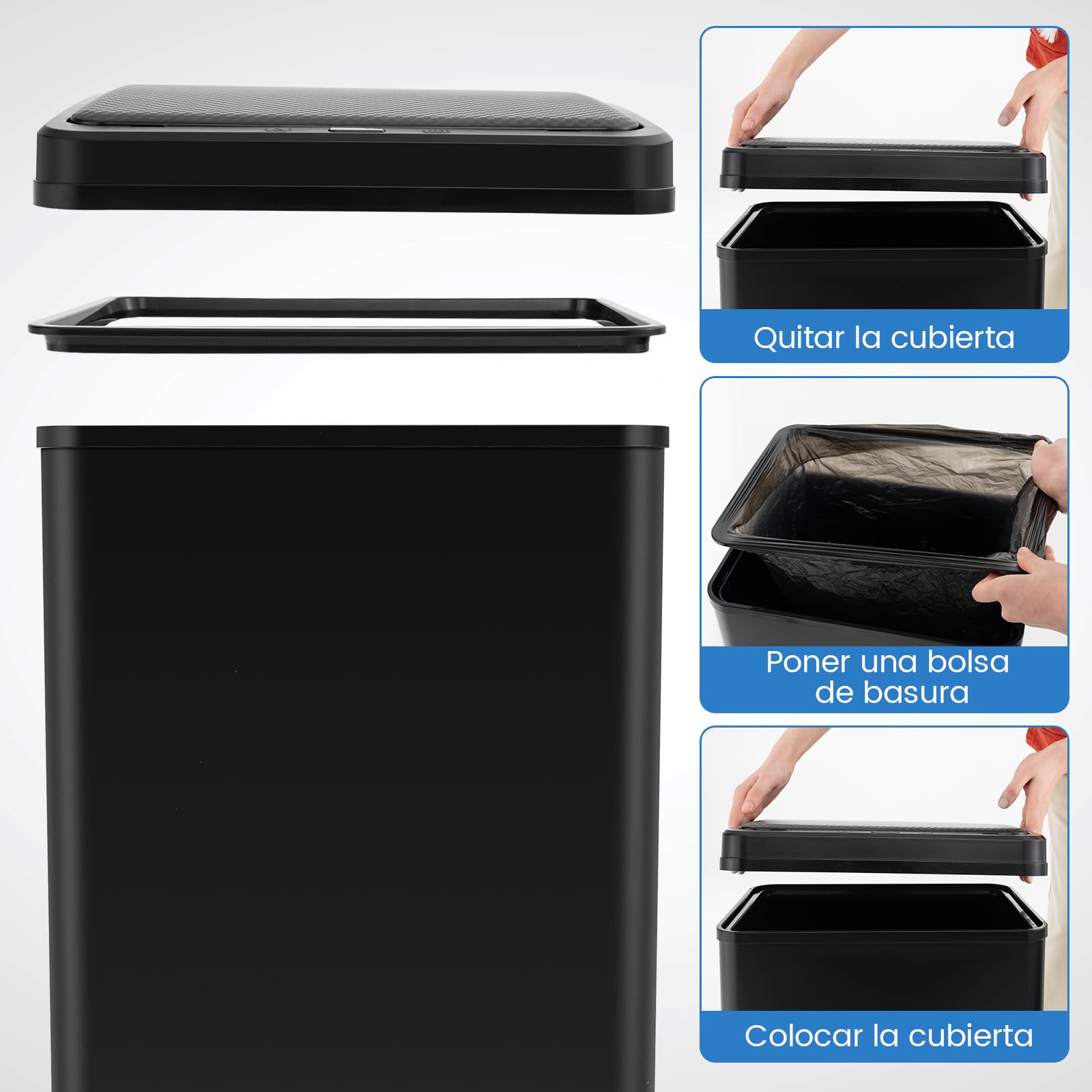 COSTWAY Cubo de Basura Cocina 50 L, Papelera Cocina Inteligente con Sensor de Movimiento Automático, Patas Desmontables, Cubo Basura de Metal de Diseño Elevado, para Cocina, Oficina (Negro)