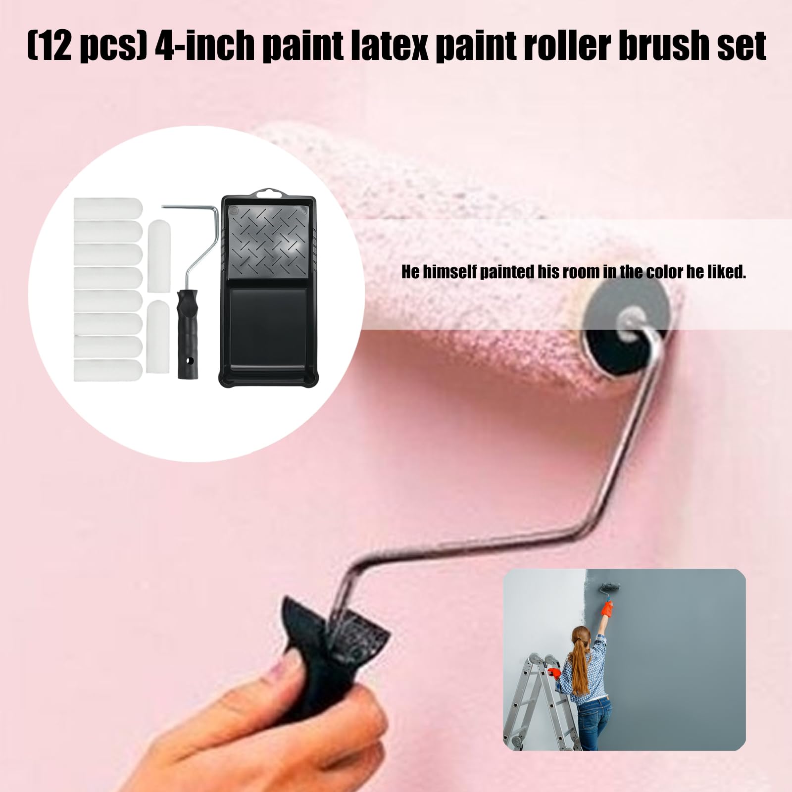 Juego de 12 rodillos de pintura pequeños con cubiertas de espuma de repuesto, rodillos de reparación de piel para estantes de metal y es ideal para proyectos de bricolaje en el hogar