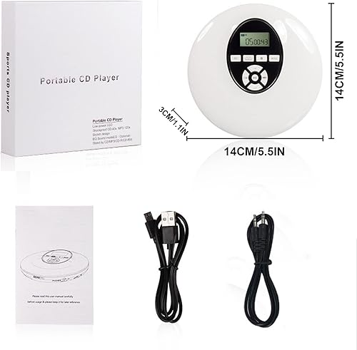 Miniatura 8 de Reproductor de CD portátil, reproductor de música de alta fidelidad para auriculares, tarjeta TF de cable AUX, para viajes en casa y automóvil,