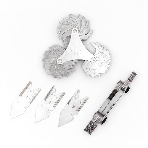 Miniatura 3 de Juego de 5 herramientas medidoras de paso de rosca, medidores de rosca de acero inoxidable, 3 unidades, calibre central del sistema métrico de 55 y