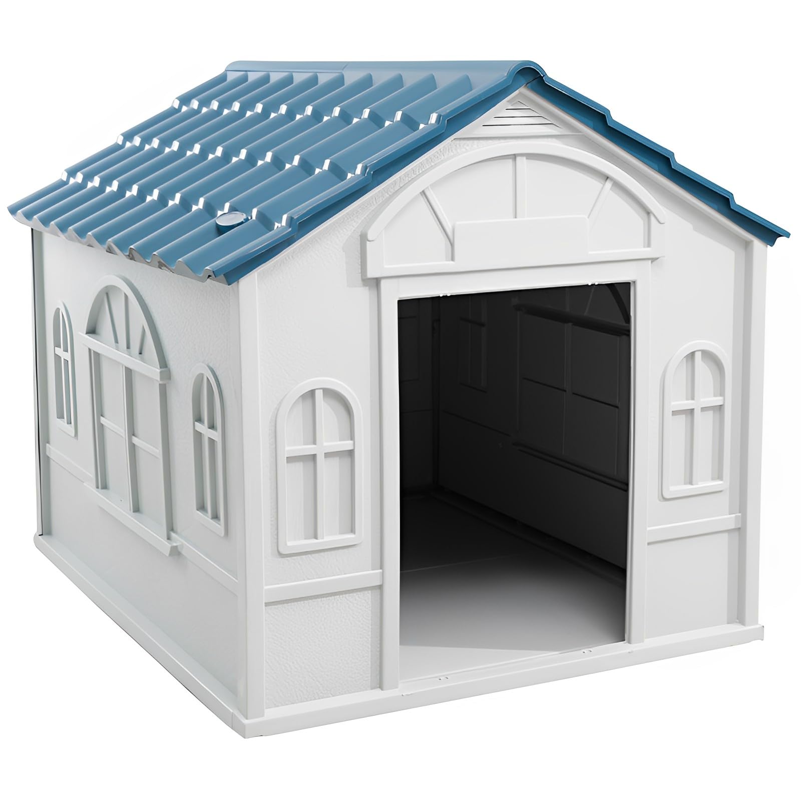 Lanco - Caseta para Perros Pequeños y Medianos. Uso Interior y Exterior con ventilación. Material Resistente. 75x65x63cm. Azul y Blanco.