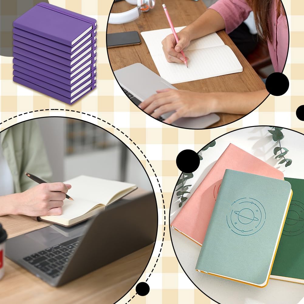 20 Pack Pocket Small Notebooks Bulk, 3.7x5.6 Inch A6 Notebook Hardcover College Ruled Lined Journals Mini Journal Notepad with 100Pcs Sticky Notes for Writing Work Office Supplies, Dark Violet