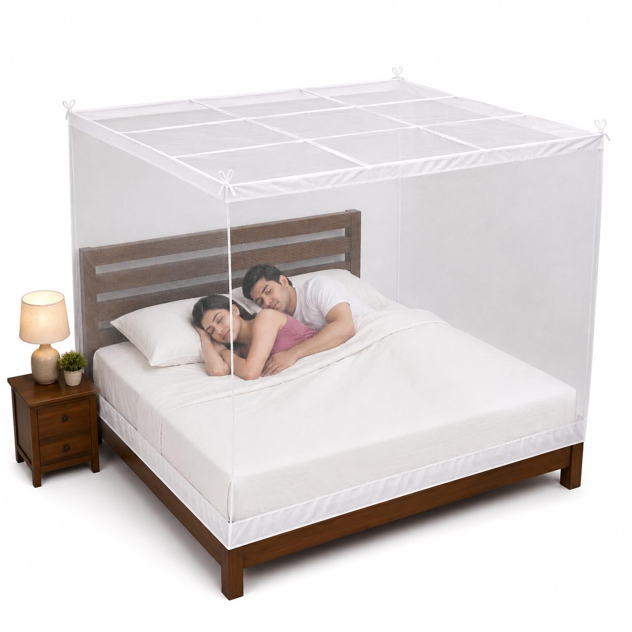 ANS Mosquito Net for Double Bed | King Size Hanging Machardani | Premium Honeycomb Mesh with Polycotton Border | 6.5 x 6.5 x 5 Ft | Breathable, Washable & Durable | White