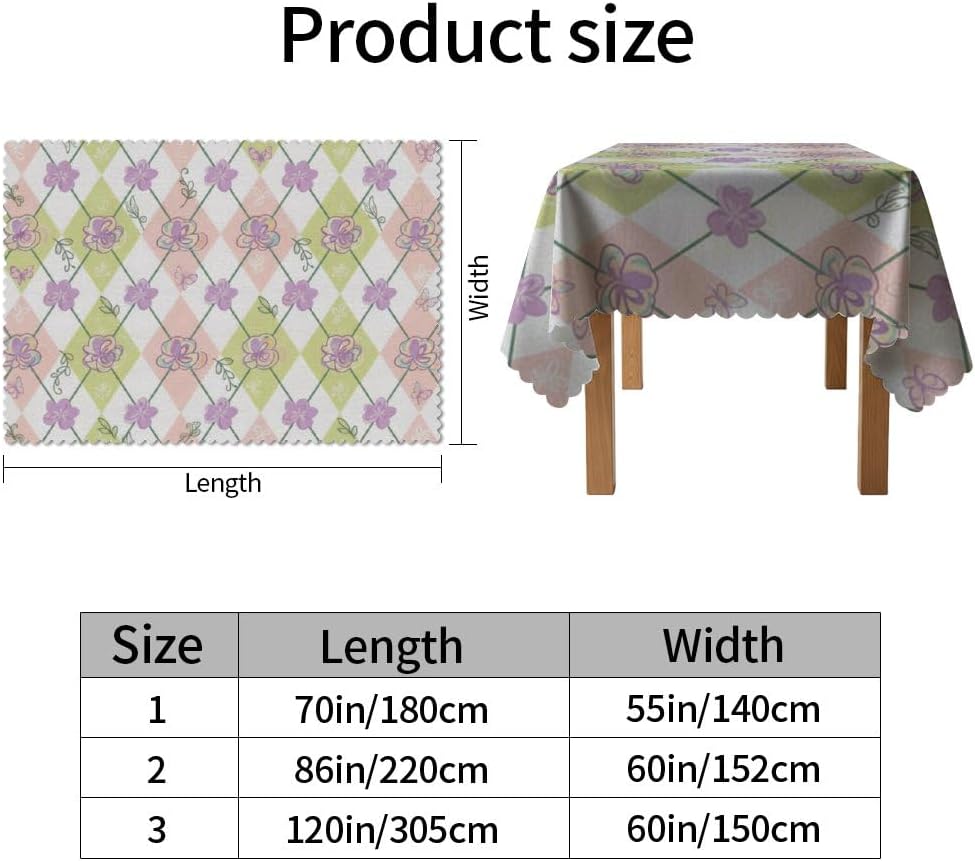 Purple Flower Tablecloths Rectangular 60x120 in, Fitted Boho Tea Party Supplies, Girl Birthday Decorations French Tablecloths for Kitchen Restaurant Galentines Party Table Cover