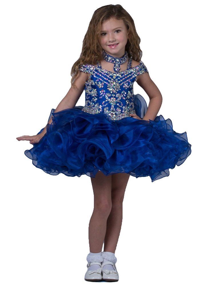 GreenBloom Bady Girls' Cupcake Dress Off Shoulder Luxury Beaded Bodice Toddler Pageant Dresses