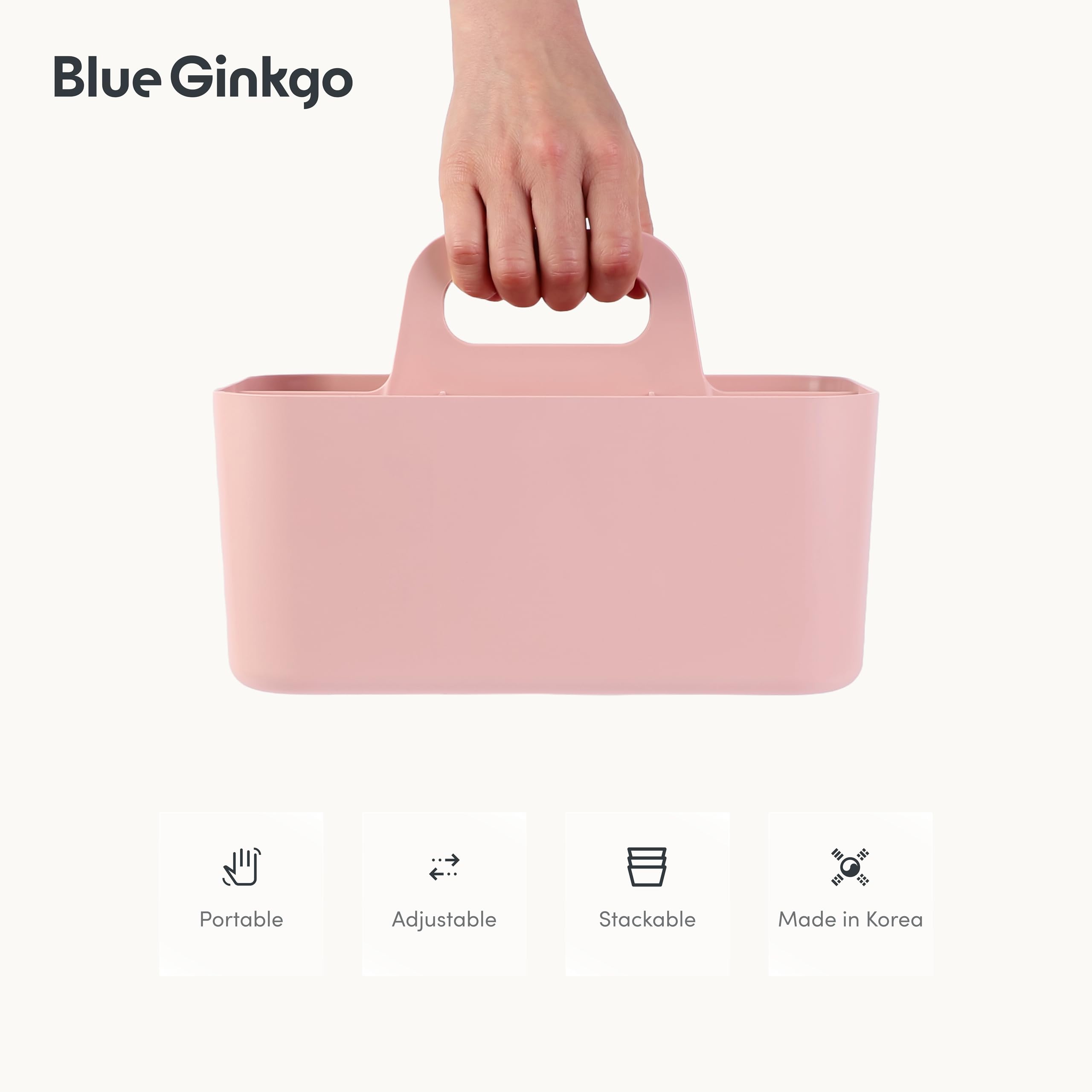BLUE GINKGO Stackable Organizer Caddy Korean-Made Portable Tote for Bathroom Office Crafts or School Supplies Rectangle Pink — view 5