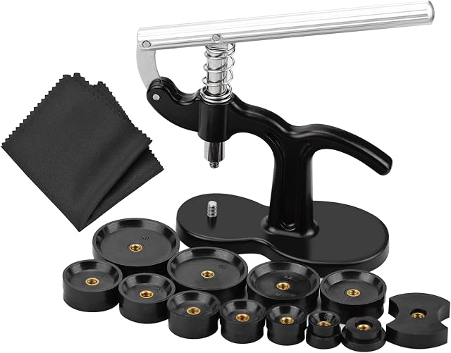 14 Pcs Watch Back Press Professional Watch Press Set Watchmaker Repair Tool Kit with 12 Pcs 18mm to 50mm Watch Press Tool and Black Cloth, Watch Back Case Closer