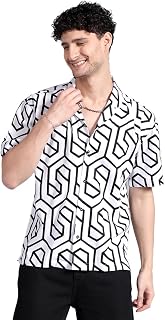 The Indian Garage Co Men Cotton Relaxed Fit Geometric Printed Half Sleeves Cutaway Collar Shirt Price In India