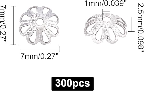 Miniatura 2 de UNICRAFTALE Acerca de 300 tapas de cuentas de flores multipétalos de 0.276 in de acero inoxidable, tapas espaciadoras huecas de metal para pulseras,