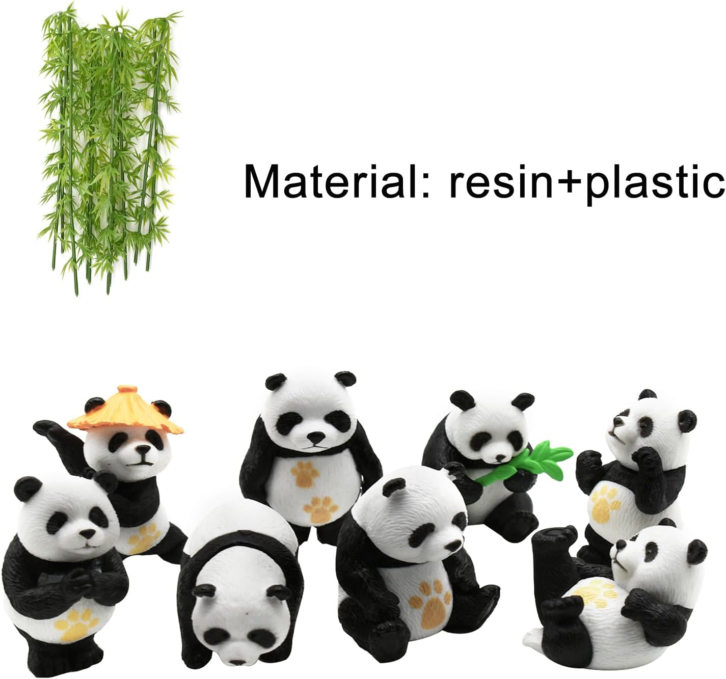 18Pcs Miniature Resin Panda Figurines with Plastic Bamboo Set image 2
