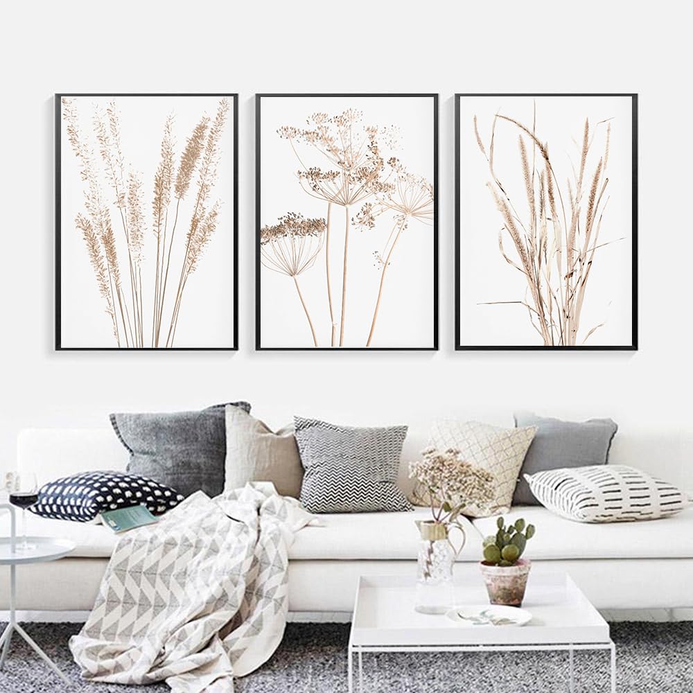 WBYZAC Botanical Posters-Abstract Flower Reed Plant Wheat Nordic Farmhouse Poster Print Wall Art Canvas Painting Wall Picture for Living Kitchen Room Home Decor-60 * 70cm*3PCS (No Frame)