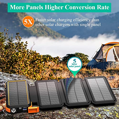 Two Packs Of 20,000Mah Pd 18W Fast Solar Charger With Foldable Panels, High Capacity Solar Power Bank External Backup Battery Charger Portable (W12Pro-Orange&Black) #TOP5