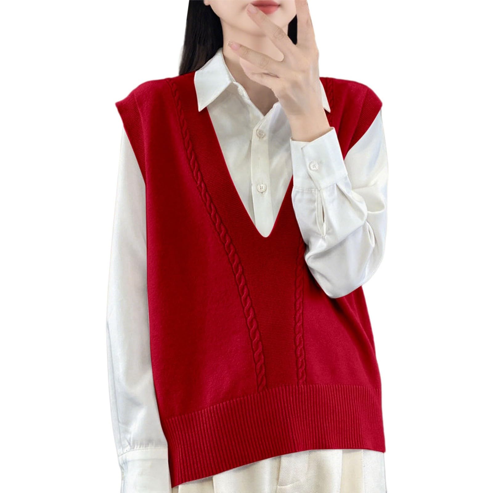 JiXiang Sweater Vest Tops for Women V Neck Sleeveless Ribbed Knit Pullover Oversized Fall Winter Trendy Loose Fit