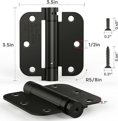 Miniatura 6 de Bisagras de puerta de cierre automático, bisagras de resorte de cierre automático con tensión ajustable, 3.5 x 3.5 pulgadas, esquinas de radio de 58