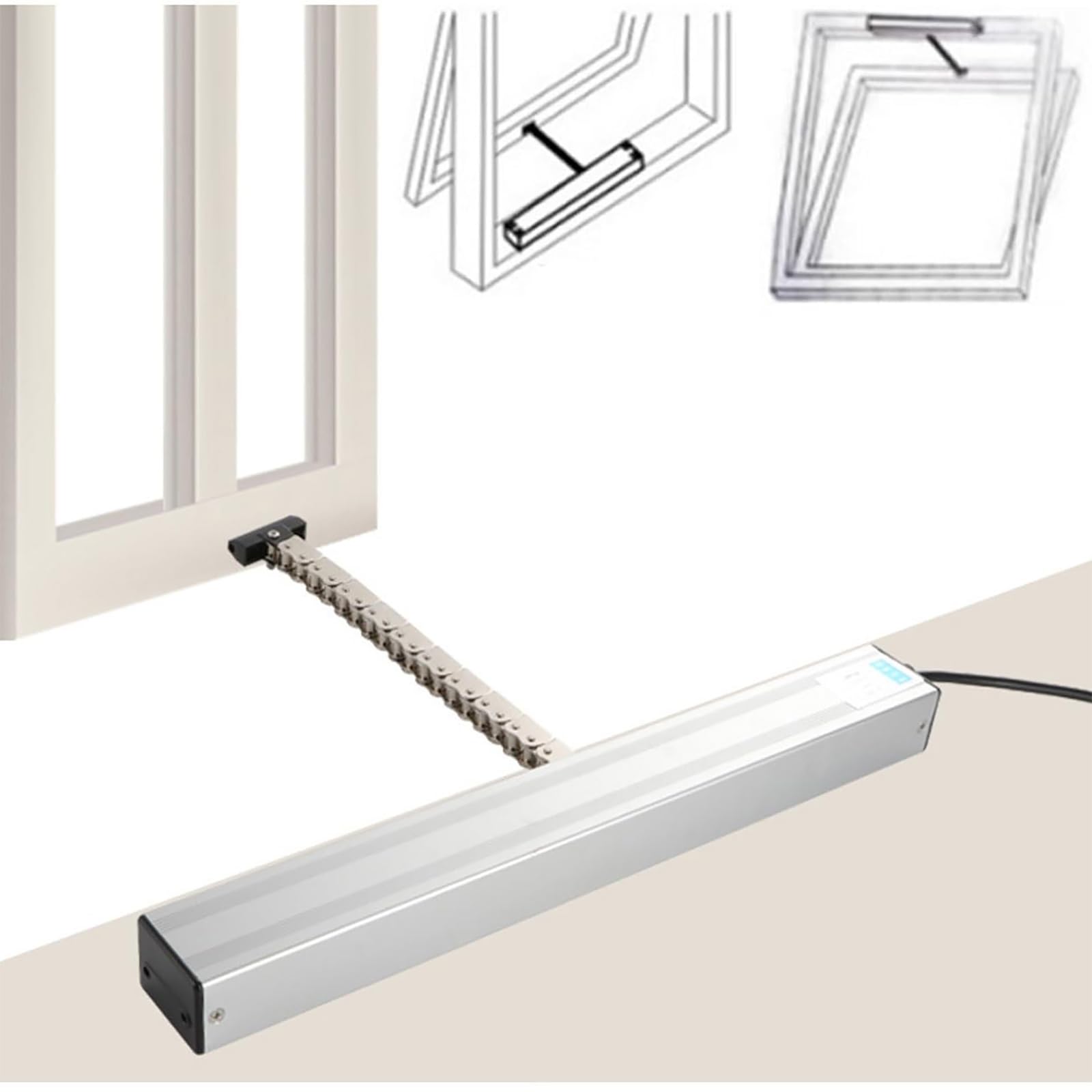 Abridor eléctrico de ventana de cadena (carrera: 300 mm a 800 mm), abridor automático de ventanas de 24 V CC, para tragaluz, invernadero y ventilación de techo, solo motor de 300 mm-24 V