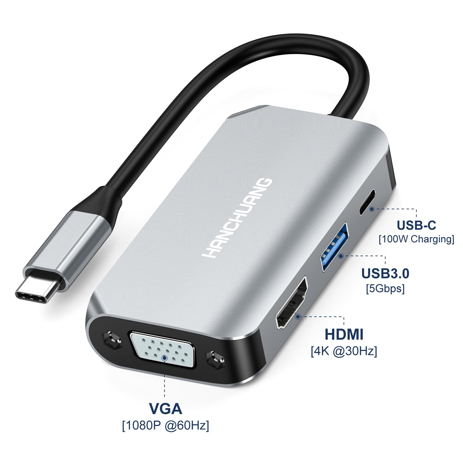 Amazon.com: USB C to HDMI VGA Adapter 4 in 1 Thunderbolt 3 with 