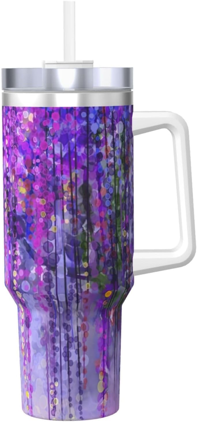 40 OZ Floral Tree Print Ice Bully Cup with Handle Straw Lid Straw,Stainless Steel Tumbler Coffee Cup