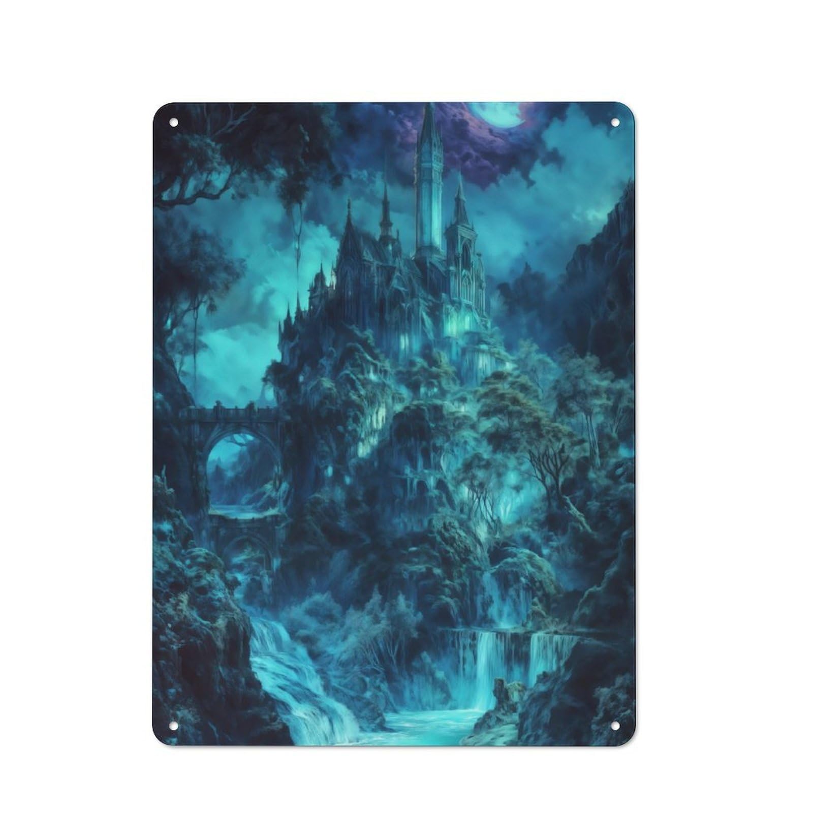 Junmoney Castle In Moonlight Metal Wall Sign 40X30cm Featuring For Pub Or Café, For Kitchen, Dining Room And Home Bar Wall Decor