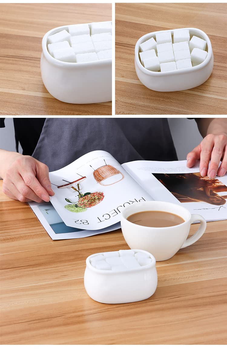 DDRAUY 2 Pack Porcelain Sugar Packet Holder, Pure White Ceramic Sugar Bowl Salt Shaker,Tea Bag Bowl