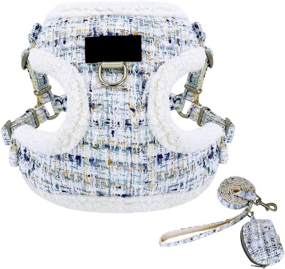 Dog Cat Harness Lead Set Warm Dog Harness Leash Set Puppy Harness with Lead for Small Medium Dogs Cat Blue M