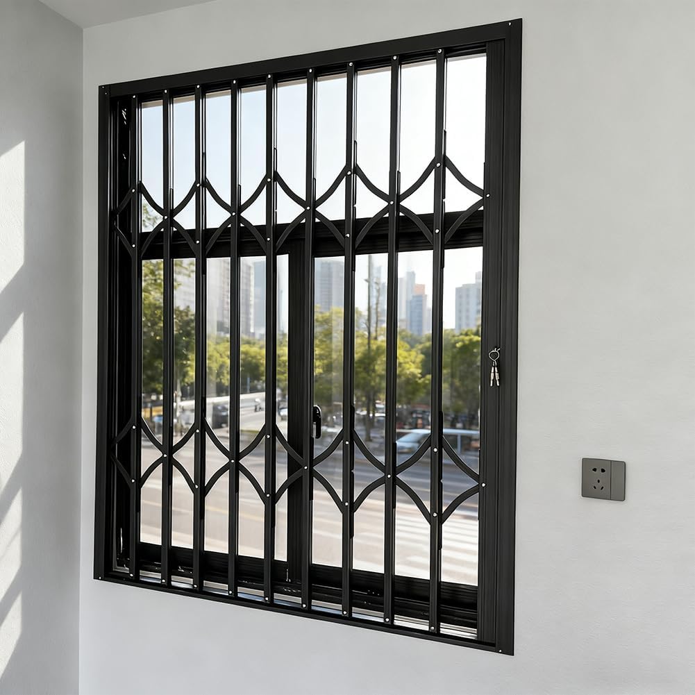 Folding Metal Window Safety, Widened Burglarproof/Window Grilles, Child and Pet with Locks,W60xh110cm/24x44in