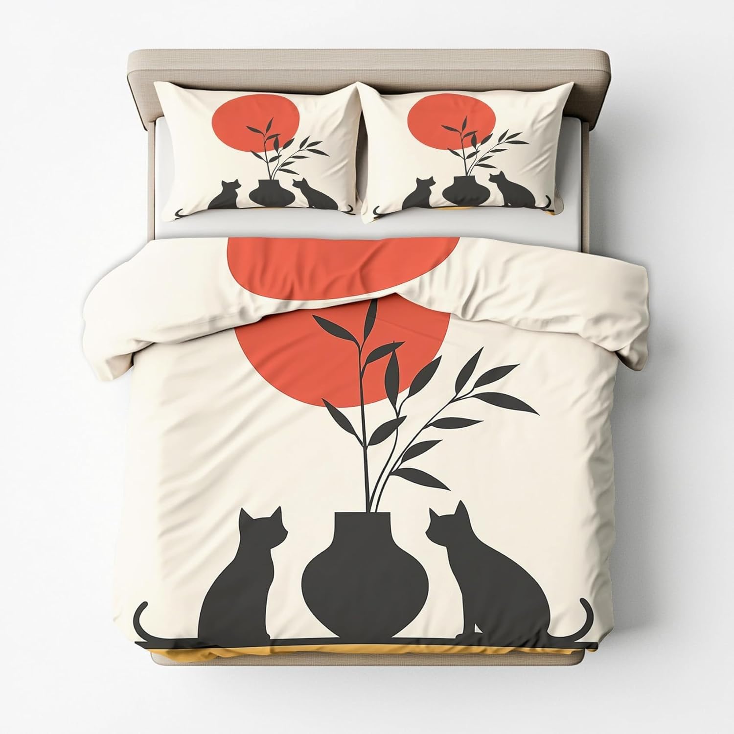 Housse de couette chat 220x240 cm avec 2 taies d'oreiller pour lit 2 personnes