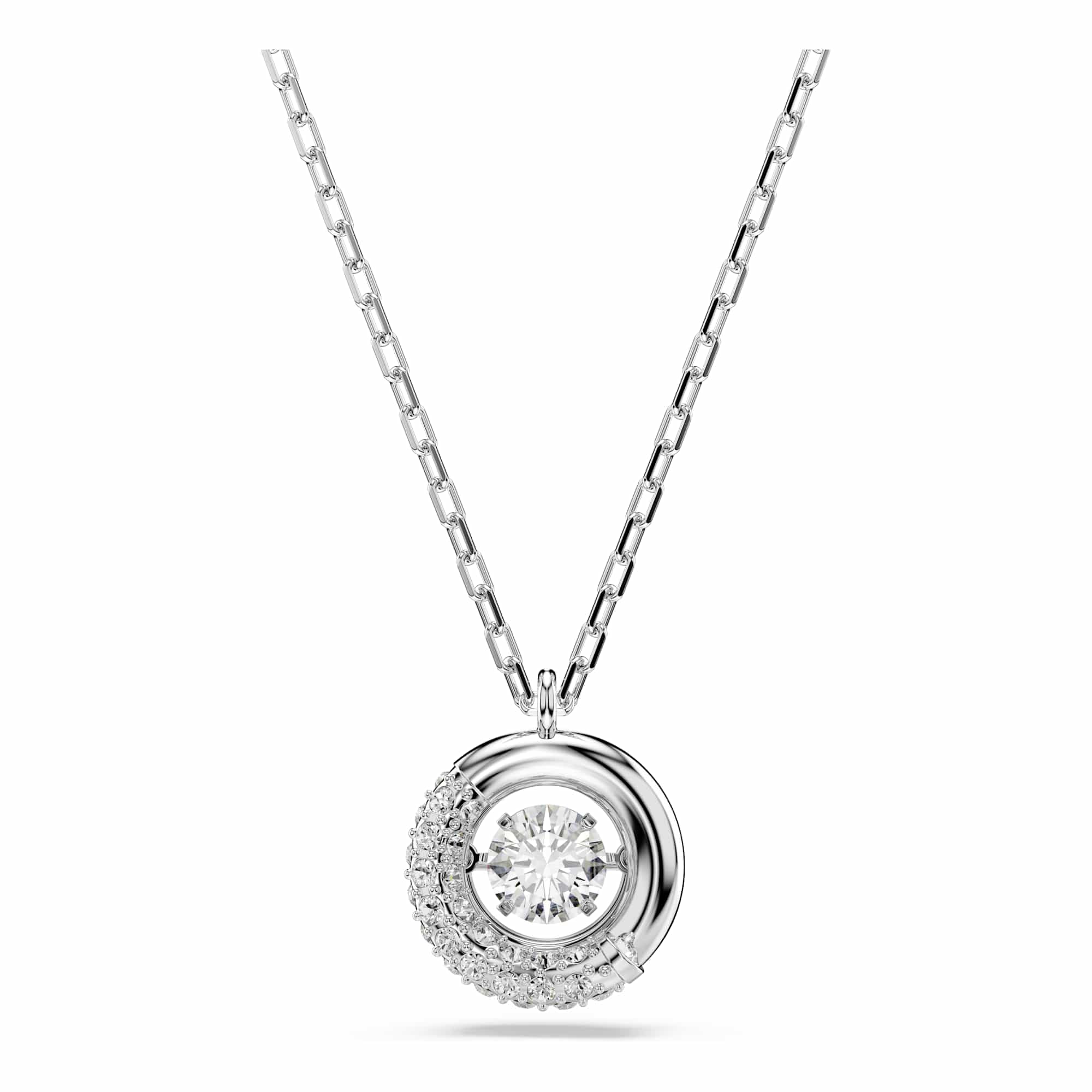 Swarovski Dextera Rhodium Plated Round White Crystal Pendant Necklace 5733400
