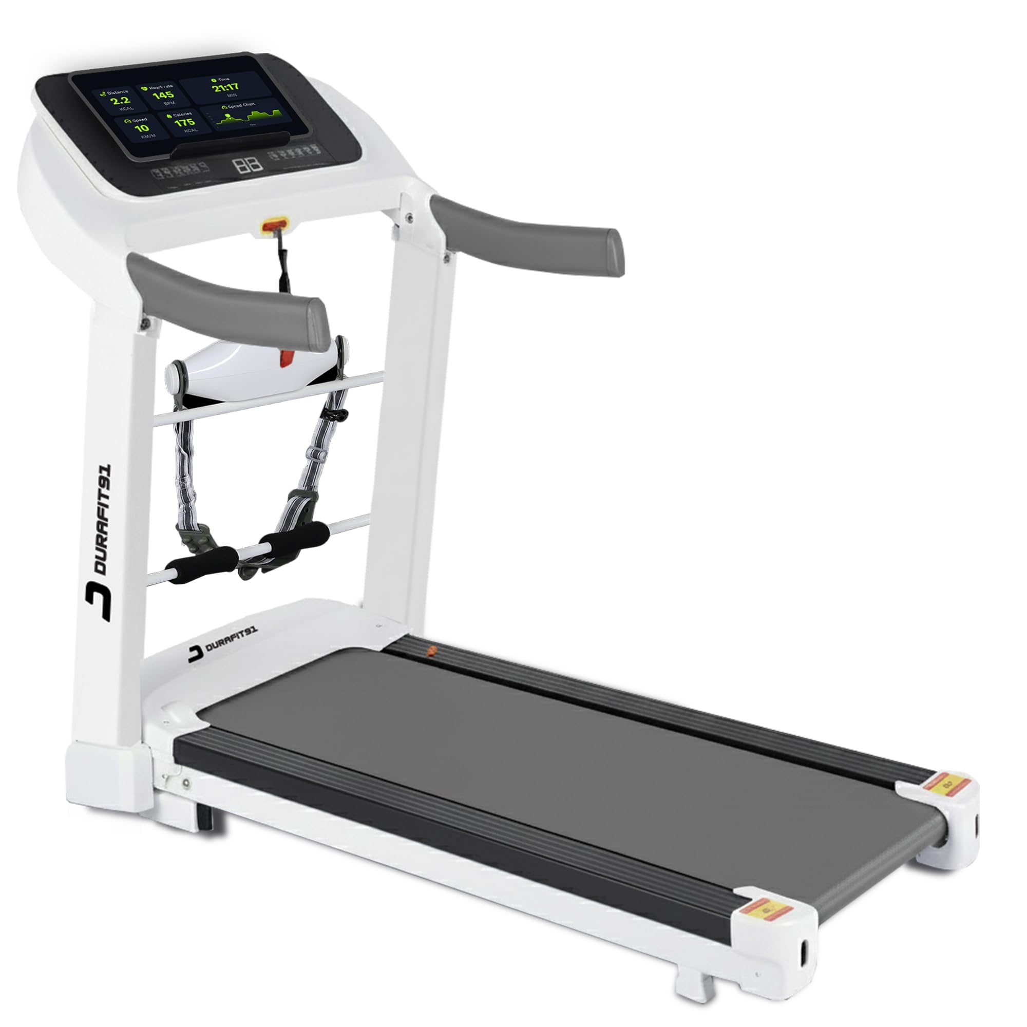 Durafit91™ Sprint Pro Multifunction 5 HP Peak BLDC Motorized | Hydraulic Foldable Treadmill | 25Level Auto Incline| 16 Km/Hr Max Speed| 140Kg User Weight| Bluetooth Speaker| Wynd app | Home use| White