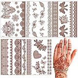Brown Henna Temporary Tattoo Lace Fake Tattoos Flower Butterfly Heart Waterproof Henna Stickers for Women Girls Face Body Arms Legs Decoration Festive Party Favors Supplies 5 Sheets