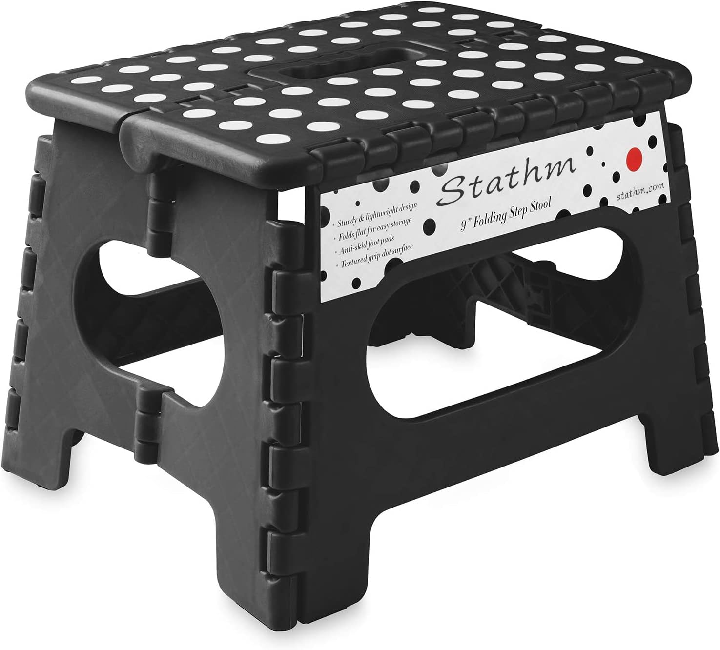 Stathm Folding Step Stool with Handle for Kids, Adult - Foldable Heavey Duty Plastic Chair for Kitchen, Garden, Indoor, Outdoor (Black)