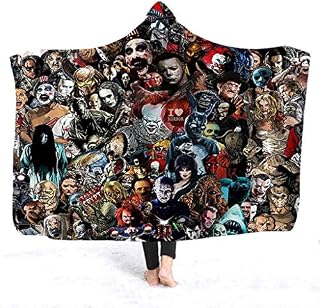 Hooded Blanket by QIANRUI, Horror Mysterious Character Hooded Blanket for Adult Gothic Sherpa Fleece Wearable Throw Hooded Cloak Air Conditioning Blanket for Summer (A, 59x51inch)