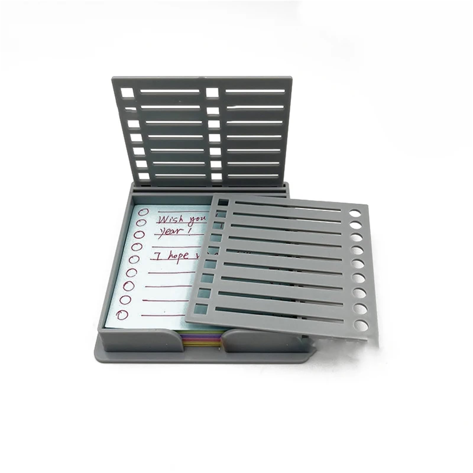 Organizador de escritorio para notas adhesivas, juego de 5 soportes para notas adhesivas con plantilla para planificación diaria para ahorrar espacio (gris)