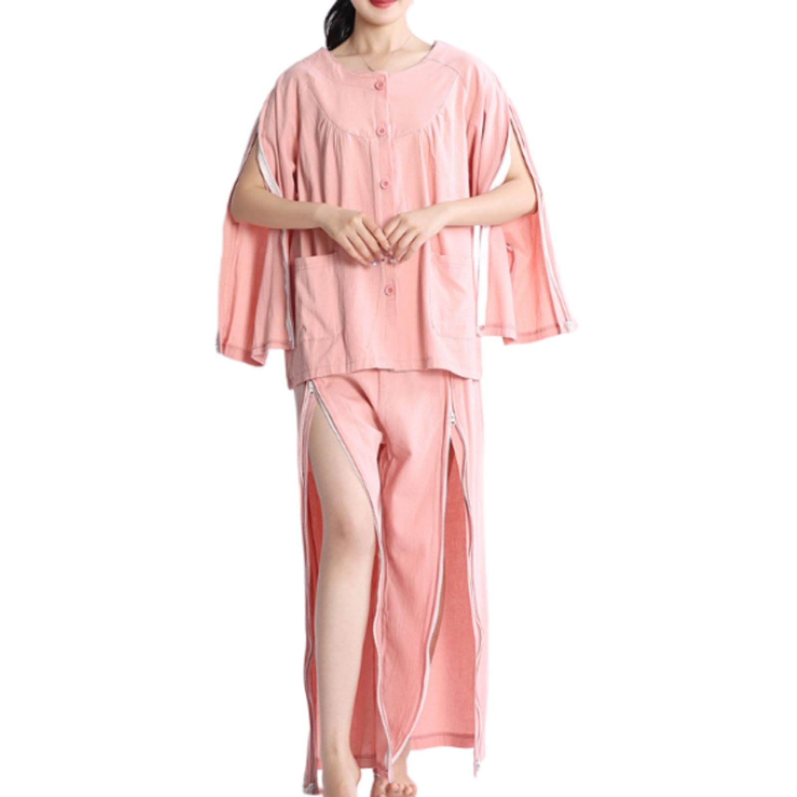 Tuta da infermiera 1 Set Abbigliamento Infermieristica da Donna Camice da Paziente in Puro Cotone Completamente Aperto Post Chirurgia Aiuto Infermieristico con Cerniere Adatto