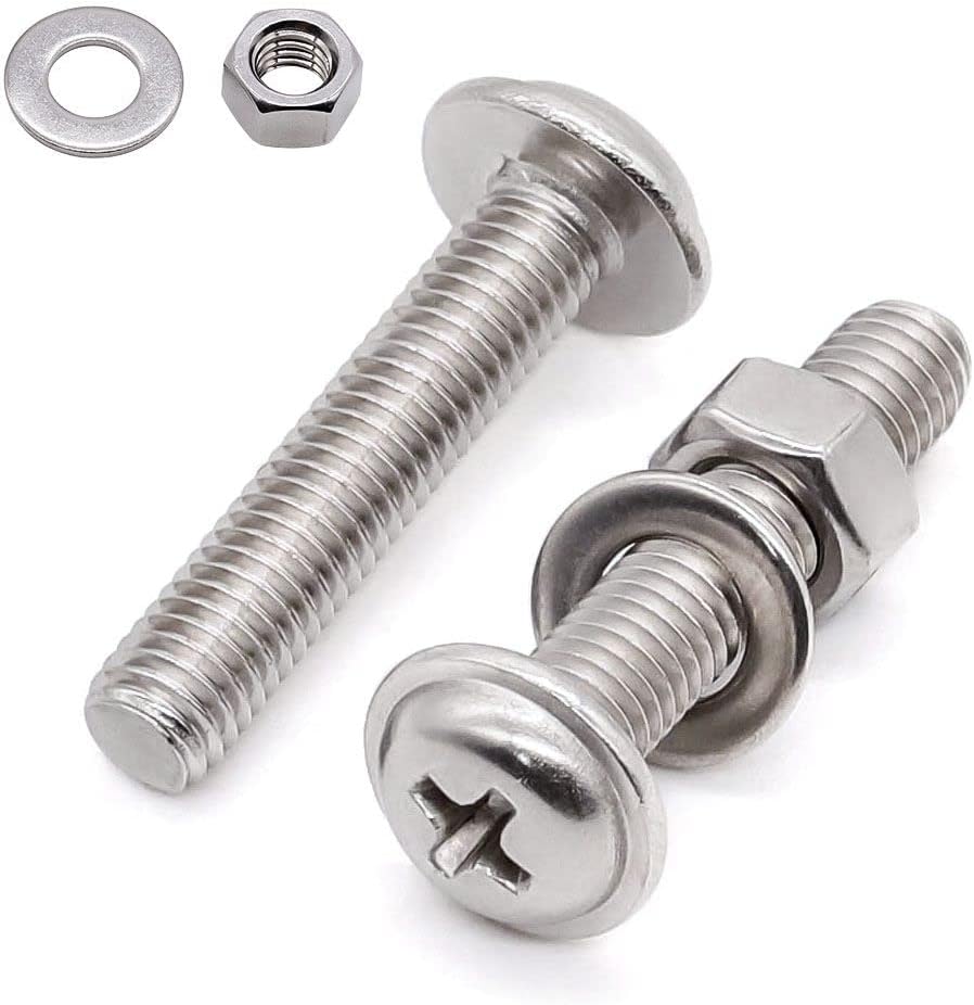 Glvaner M4-0.7 x 16mm Length (50 Sets) Pan Washer Head Phillips Drive Machine Screws with M4-0.7 Hex Nuts and Flat Washers Hardware Assortment Stainless Steel 304 (18-8)