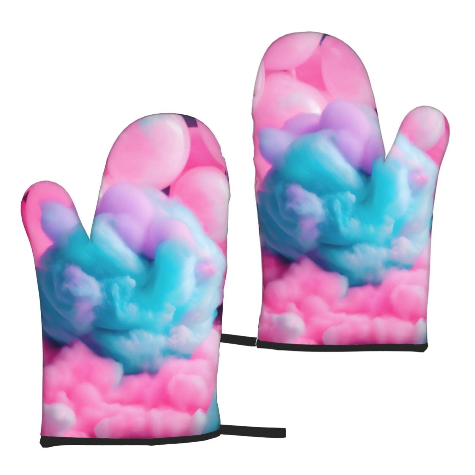 Pink Cotton Candy Print Heat Resistant Universal Fit Oven Microwave Gloves Home Cooking Baking Grilling