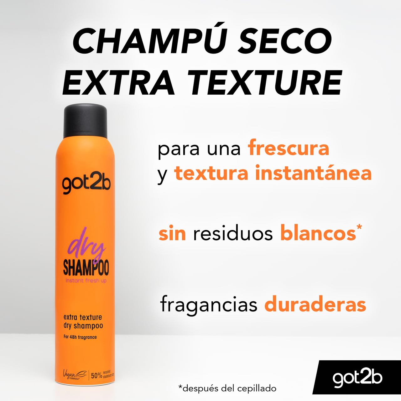 Got2b - Champú Seco Textura Extra, 200 ml, Refresca tu cabello al instante, adecuado para peinados