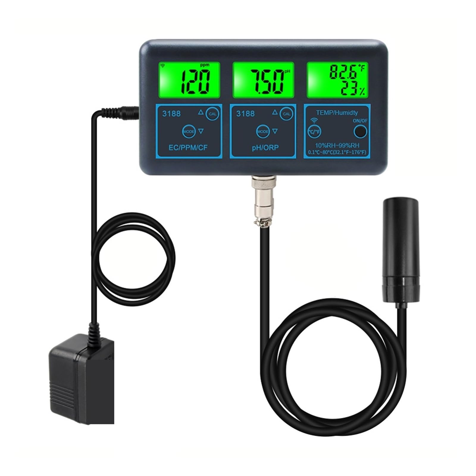 Tuya WiFi 7in1/8in1 Testeur De Qualité De l'eau PH/ORP/EC/PPM/CF/humidité/température Analyseur d'eau Piscine D'aquaculture Mesure PréCise(7 in 1)