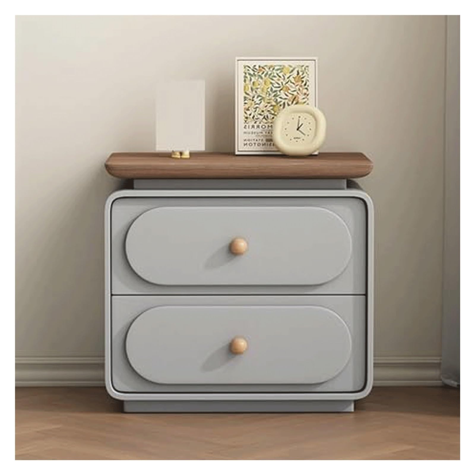 SXZenSpace Fashion Nightstand for Living Room Wood Side Table 2 Drawer Bedside Microfiber Leather Cabinet Bedroom End Table(Grey,50cm/19.7in)