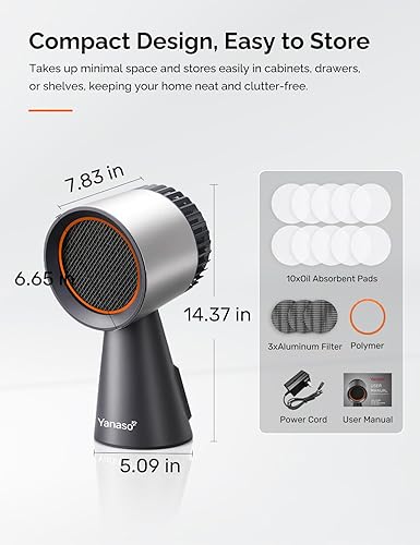 Miniatura 7 de Campana Extractora de Cocina Portátil – Ventilador de Extracción Silencioso de 3 Velocidades para Encimera con Filtros de Carbón Duales, Copa de Gris