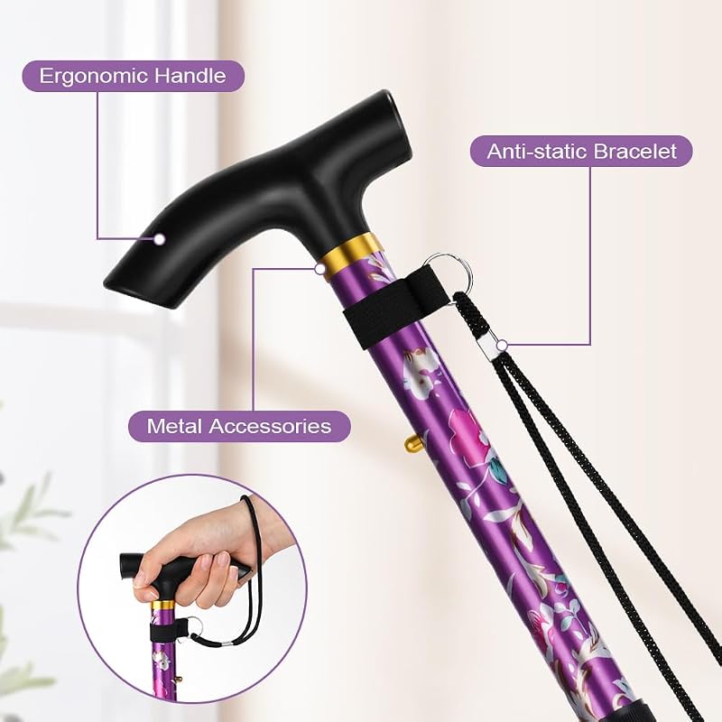 Flintronic összecsukható sétabot 5 fokozatú magasságállítással, könnyű és hordozható - Purple print