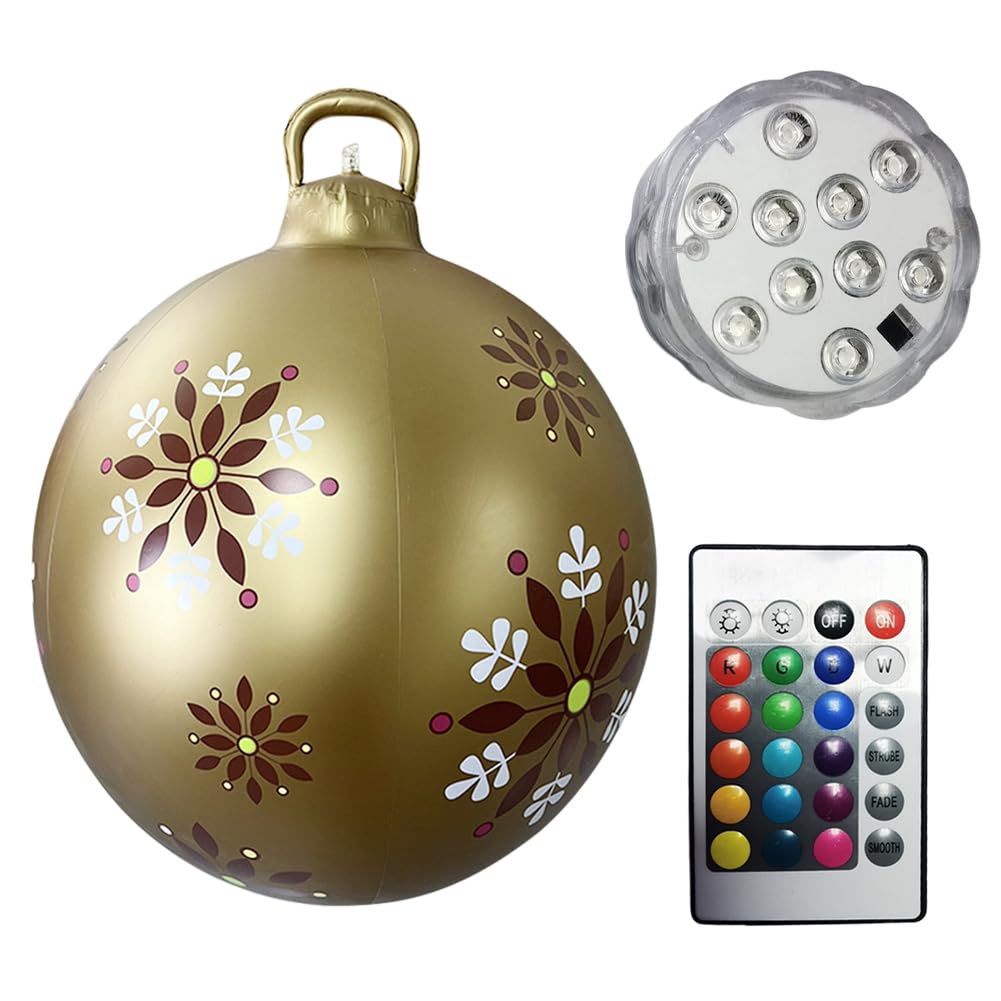SPEPROECO Inflatable Giant Light Up Christmas Ball With Led Light, 23in Hanging Ball With Remote, PVC Inflatable Baubles For Xmas Tree, Wedding Party Decorations
